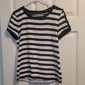 Navy and White Striped Button Shoulder Top